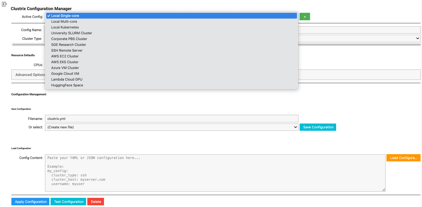 Configuration Dropdown